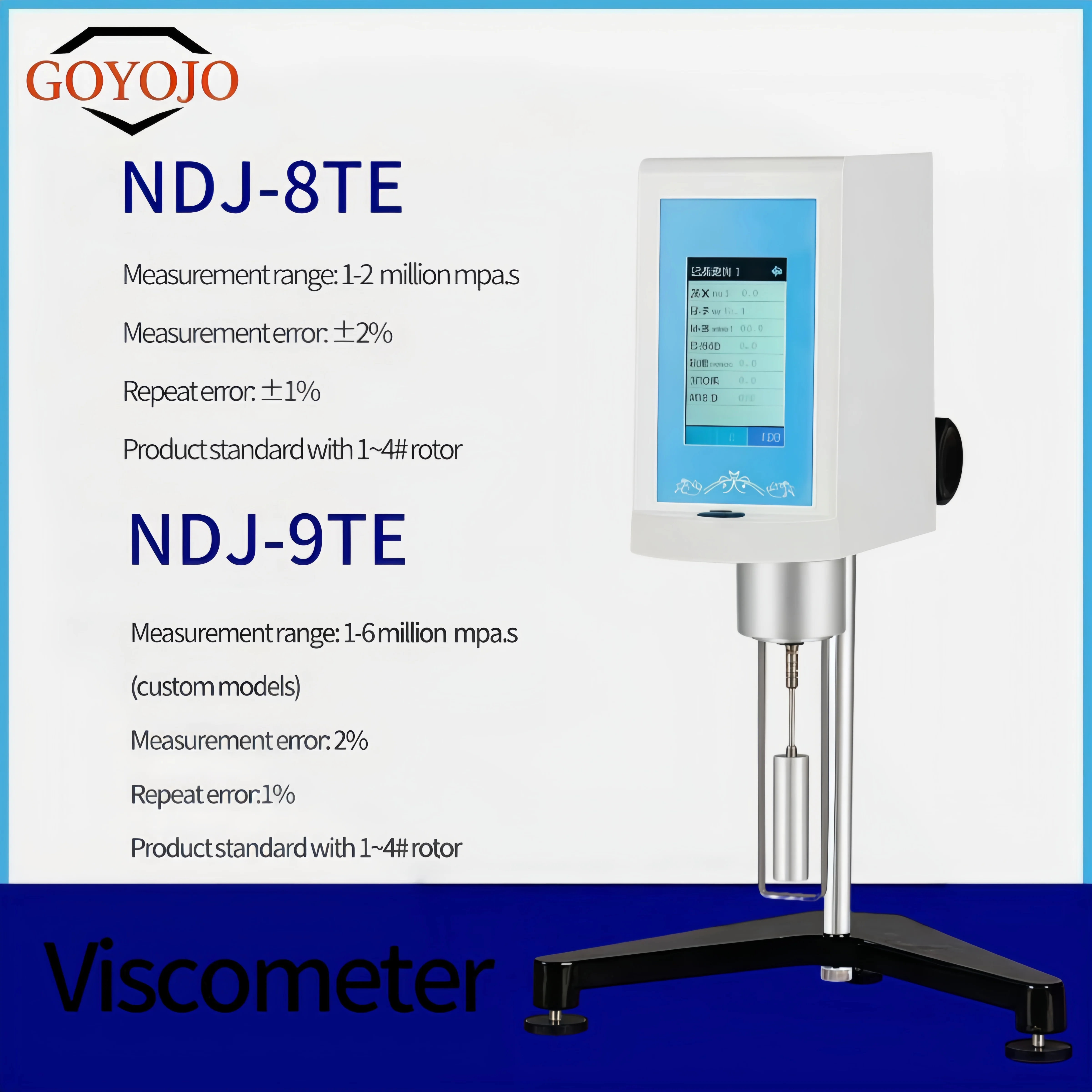 GOYOJO Touch Screen Viscometer For Solvent-Based Adhesives Latex Paint Coating Cosmetic Inks Detergents Rotary Viscometer
