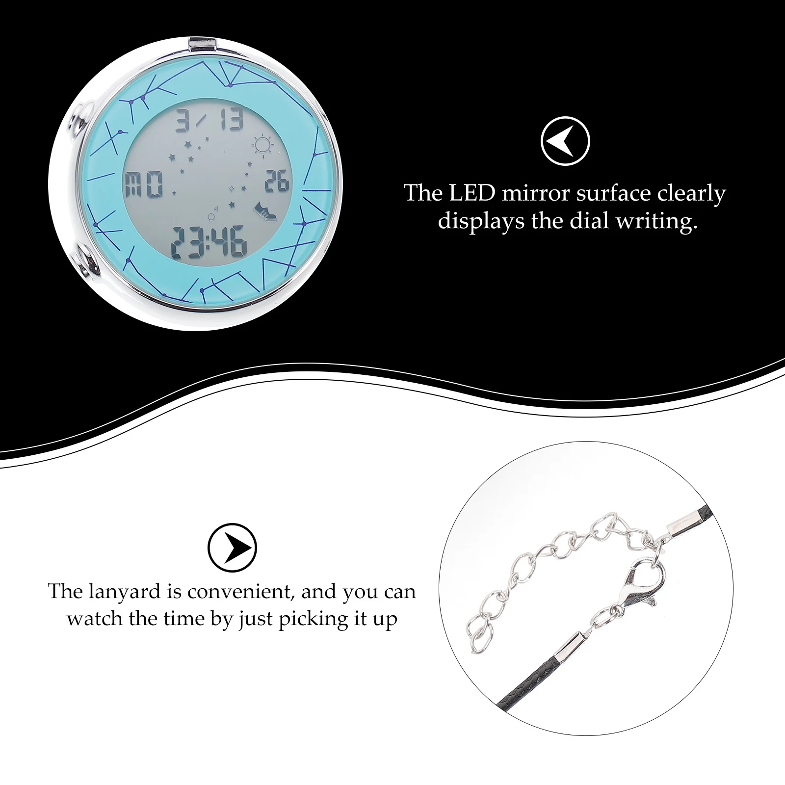 Цифровые электронные карманные часы, маленькие легкие подвесные часы на шею, портативный будильник, календарь, неделя, месяц, дисплей