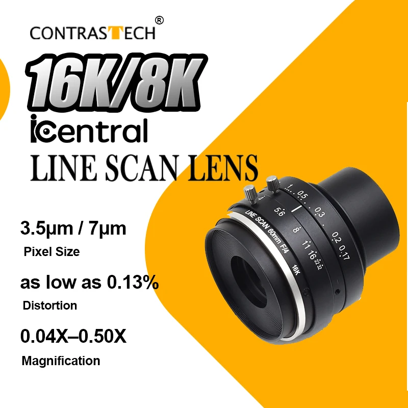 16K 8K Line Scan Lens Machine Vision Industrial Lens 3.5um Low Distortion M42 V Mount for FPD PCB Lithium Battery Inspection