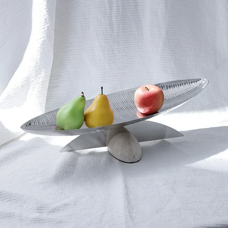 Nordic Style Stainless Steel Fruit Tray Luxury Desktop Snack Plate Modern Home Decor Coffee Table Organizer for Living Room