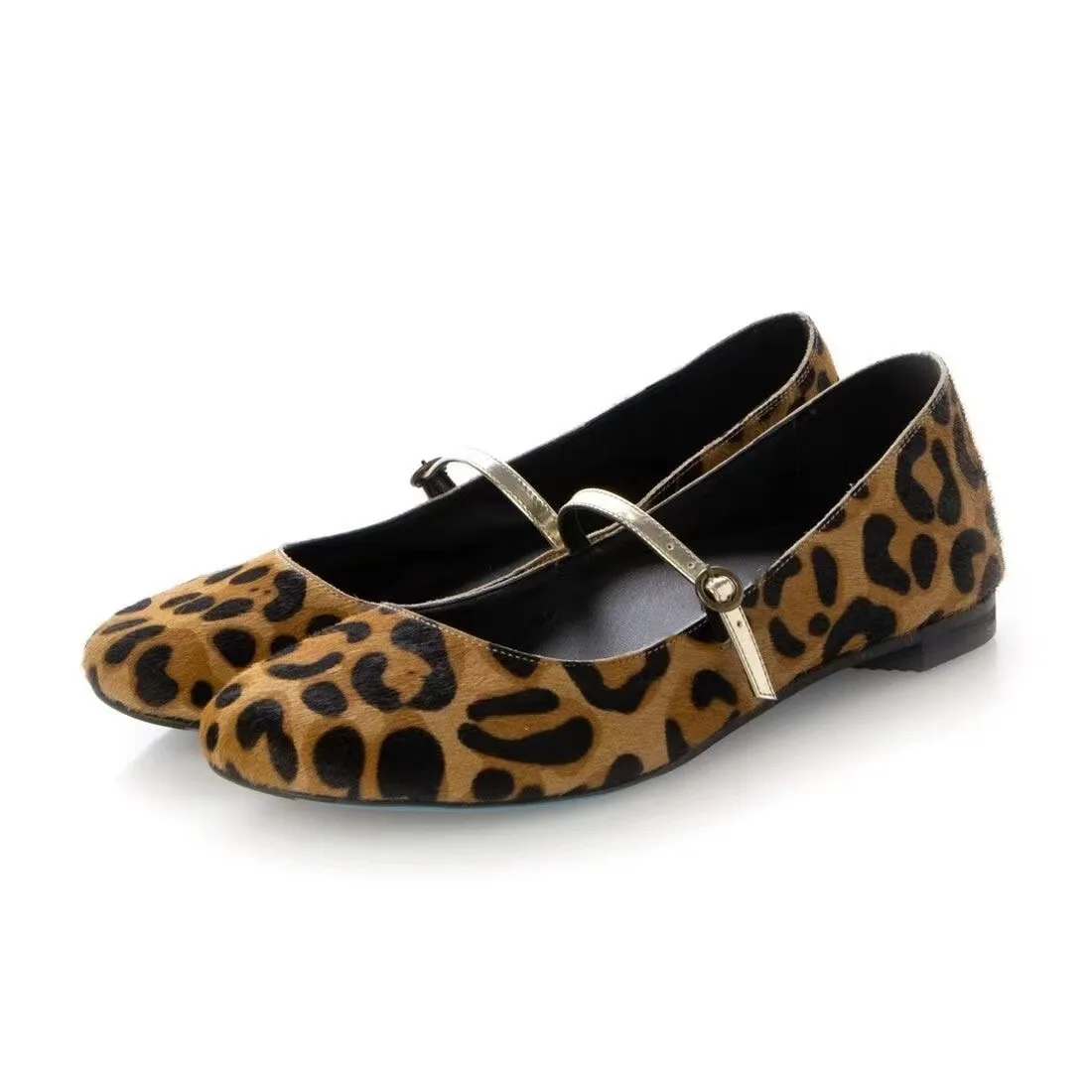 

Round Toe Shallow Buckle Leopard Print Mary Jane Fashionable Large-Size Flat Sandals Catwalk Fashion Women Shoes Sandalias Mujer