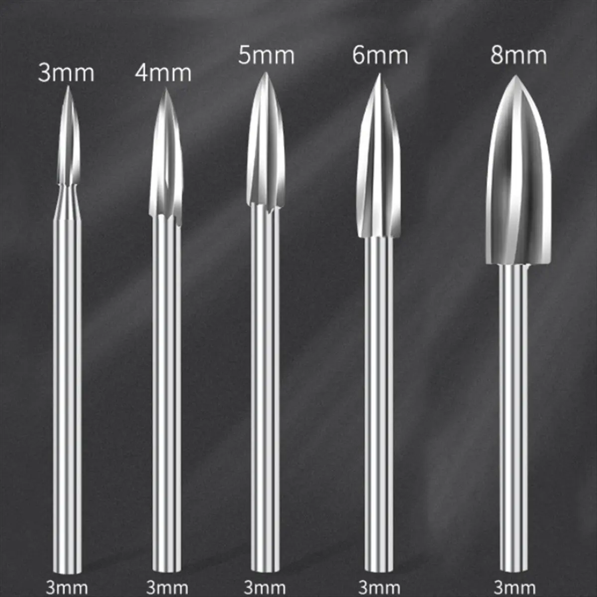 A63K& Wood Carving Drill Bit HSS Engraving Drill Bit Set Root Milling Grinder Burr Precise Carve Woodwork 5PCS