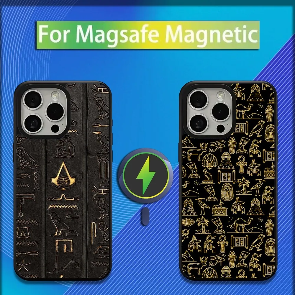 Ancient Egypt Hieroglyph Phone Case For iPhone 16,15,14,13,12,11,Plus,Pro,Max,Mini Magsafe Magnetic Wireless Charging