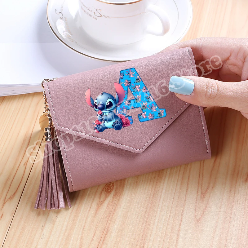 Stitch Disney Square Letter Wallet Girls Cartoon Portable Pu Money Clip Anime Kawaii Mini Coin Purse Id Card Storage Bags Gifts