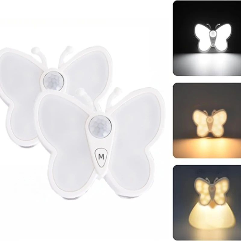 

Set of 2 Motion Sensor Wall Light 3-Mode Rechargeable Butterfly Night Light Dimmable with Removable Magnet for Bedroom Stair