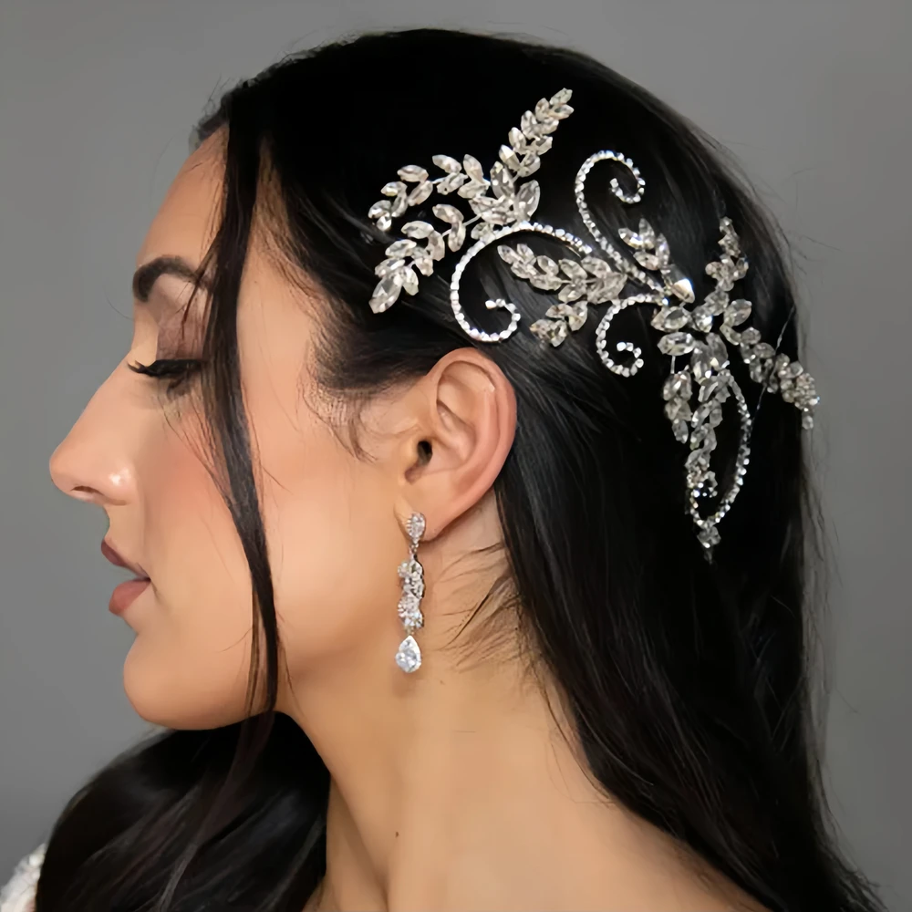 

Gorgeous Lady Leaves Hair Pin Zircon High Quality Wedding Headdress Elegant Designer Branches Bridal Head Jewelry Aesthetic Club