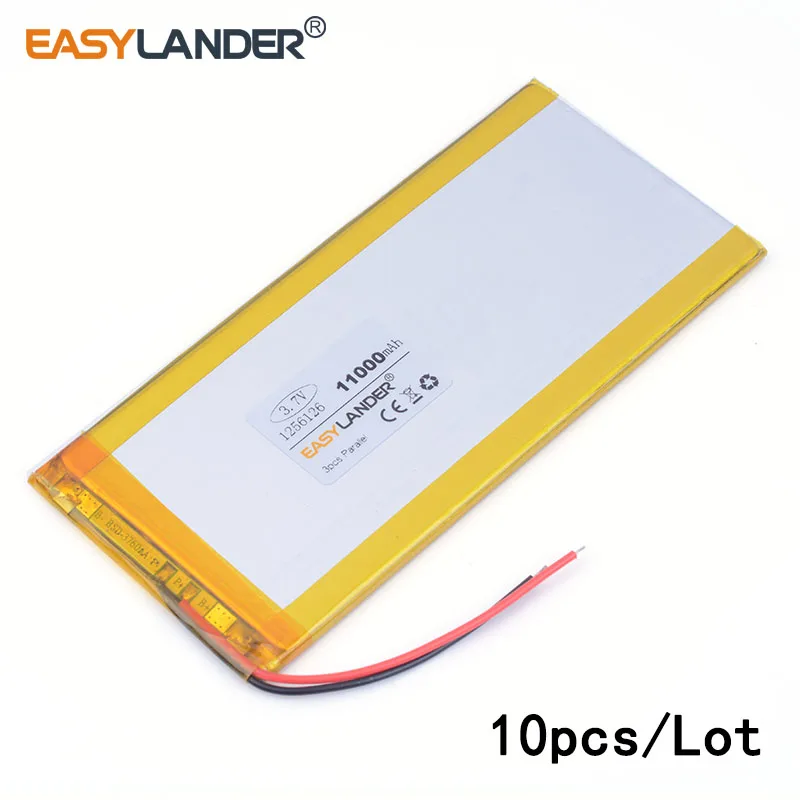 

10pcs /Lot 11000mAH 1256126 3.7V lithium Li ion polymer rechargeable battery for POWER BANK MP3 MP4 tablet pc E-BOOK