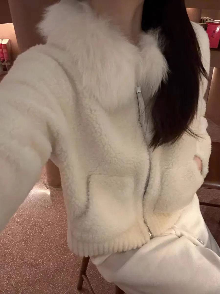 معطف نسائي كاجوال من فراء الخروف Jaet فضفاض مناسب ومتعدد الاستخدامات معطف للدفء مضمون بسحاب للإغلاق قابل للتعديل