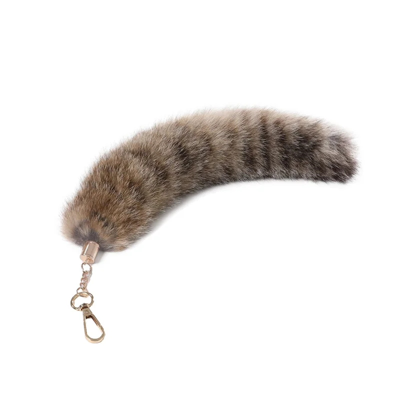 Plush-Fox Tail Keychain Furry Racoon Tail Keyring Keychain 28cm Animal Tail Key-Pendant Pompoms Keyring Holder Bag-Decor