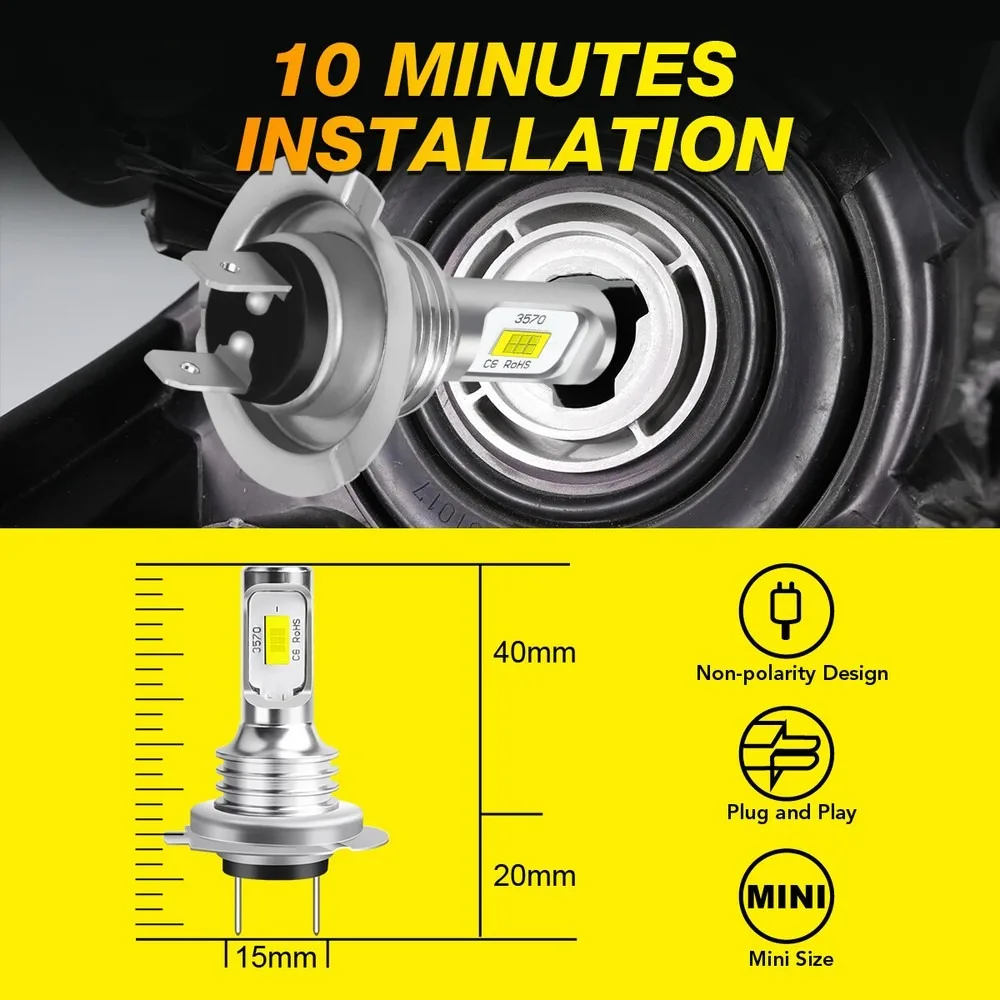 4PCS H7 LED Headlight KIT Combo Bulbs High Low Beam Super Bright White 6000K