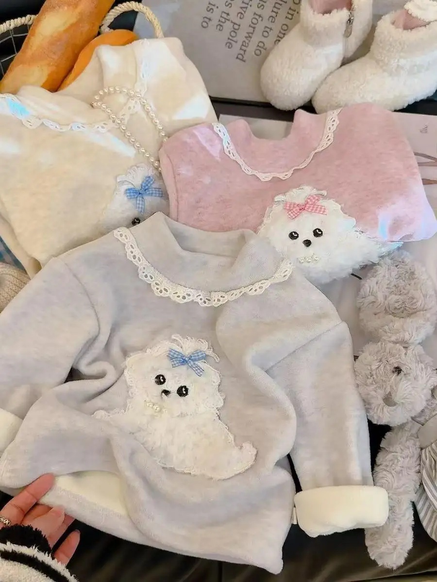 

Теплая базовая одежда с начесом и высоким воротником для девочек, зимняя, в корейском стиле, из хлопка, базовый слой, топ