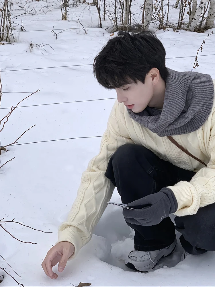 

Мужской свитер свободного кроя для осени и зимы, вязаный из крученой пряжи, базовый слой, комфортный, мягкий, из смеси полиэстера и нейлона, с длинными рукавами