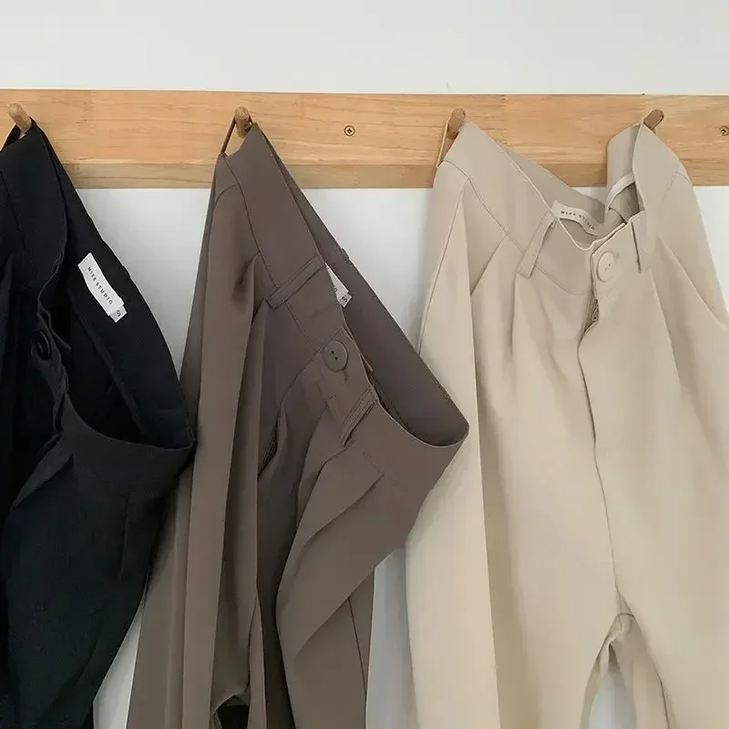 High Waist Office Ladies Baggy Pants Womens Spring Summer Straight Suit Trousers Casual Jogger Trousers Ankle-length Pantalones