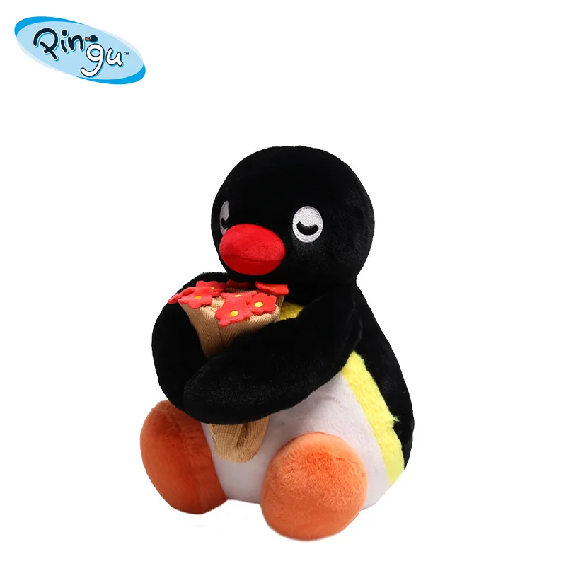 25 cm Genuino Pinguino Famiglia Ti Invia Un Bouquet Di Fiori Serie Peluche Cuscino Comfort Compagno Bambola Carina Ornamento Da Tavolo