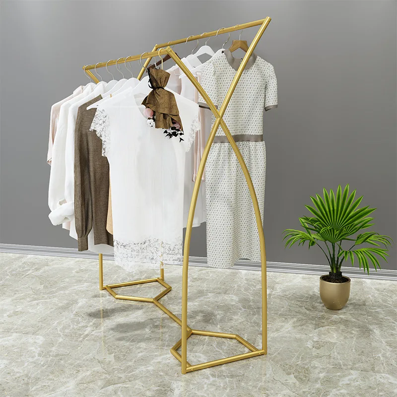 Simple X-shaped clothing store display, island , floor stand, double row , shopping , parallel bar clothes