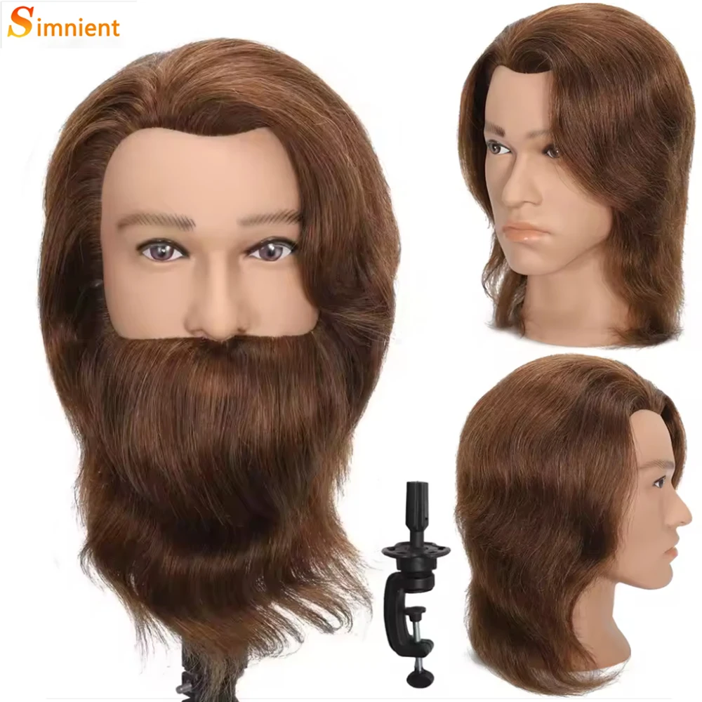 

2026 New Male Mannequin Head With 100% Real Human Hair For Practice Hairdresser Cosmetology Training Doll Head For Hair Styling