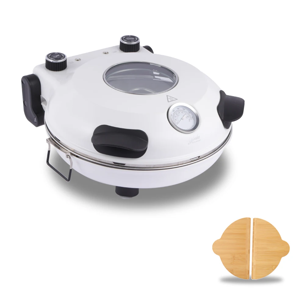 

YIBAKE Deepened 12’’ Electric Pizza Oven Indoor Countertop Oven Pizza Maker 1200W 5-Min Cook Stainless Dual Knob Control White