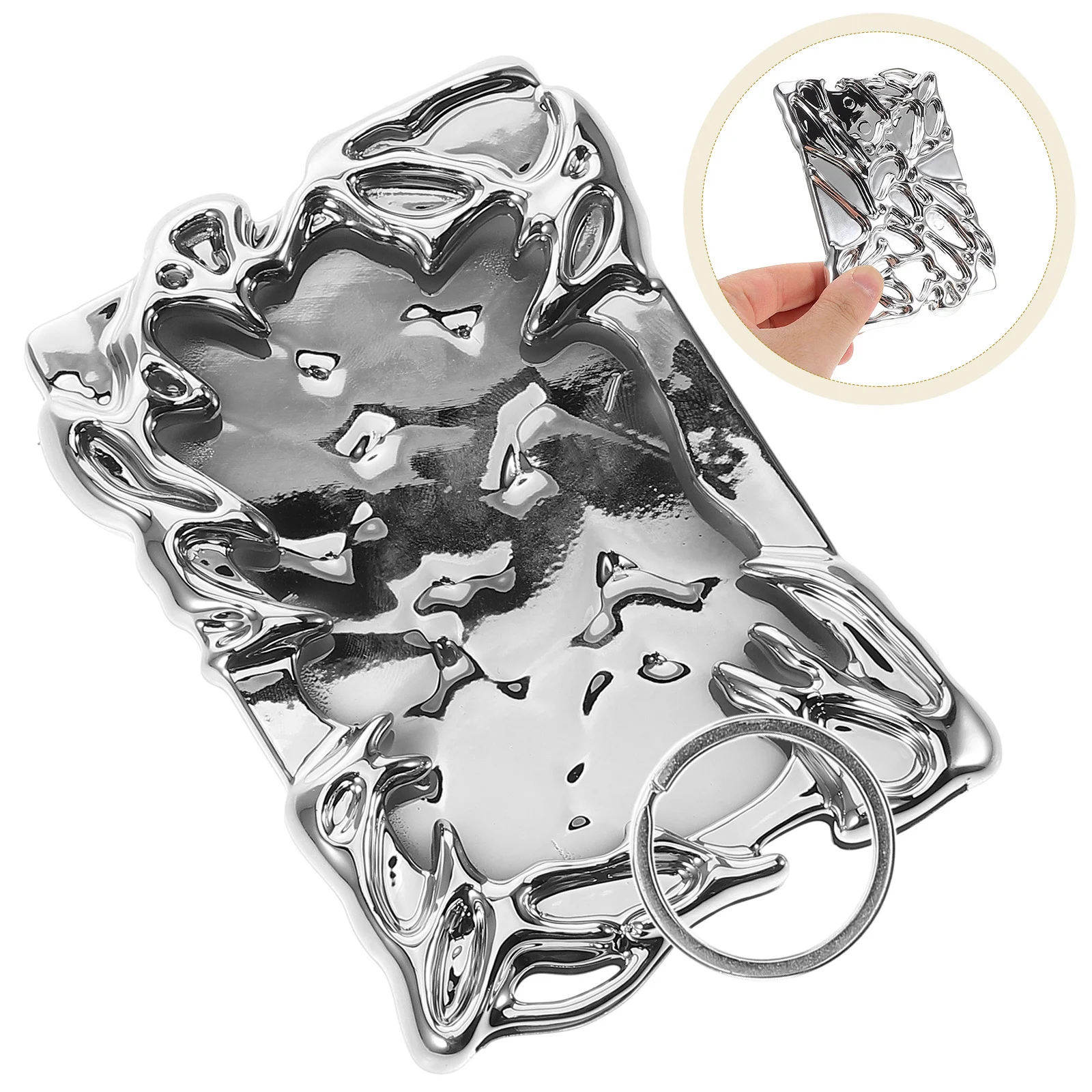 

Electroplated Plastic Photo Frame Keychain Silver Irregular Design Id Badge Holder Student Card Photocard Holder Portable