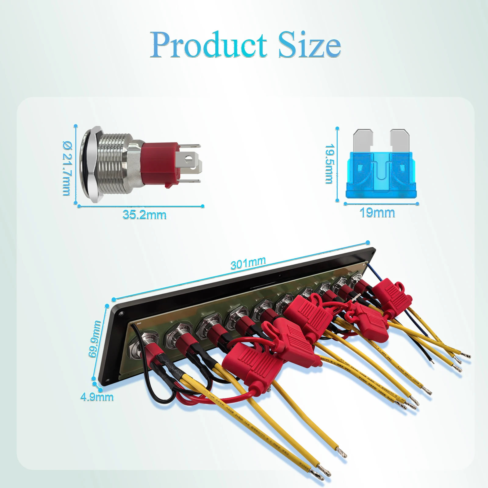 12V 24V Marine Switch Panel 10 Way Stainless Steel Push Button Waterproof Pre-Wired Fuse Holder for Boat RV Yacht Toilet Water