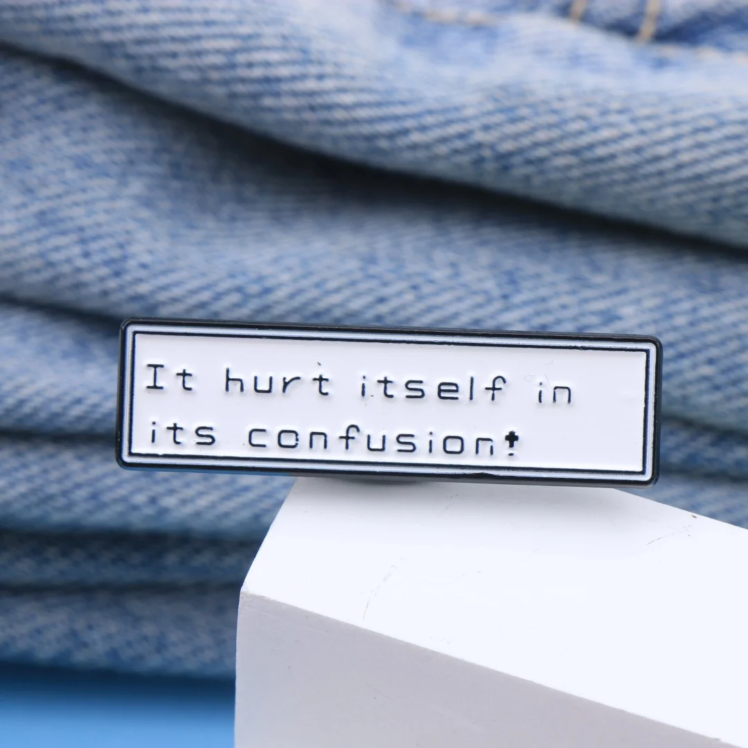 Minimalist Rectangular Letter Enamel Brooch Funny Sentence Quote Lapel Pin Trendy Text Metal Badge Clothing Accessory Decor Gift