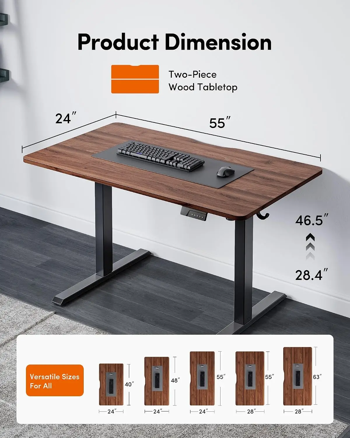 Electric Height Adjustable Standing Desk 55x24 Inch Ergonomic Home Office Computer Workstation Black Walnut, Customized