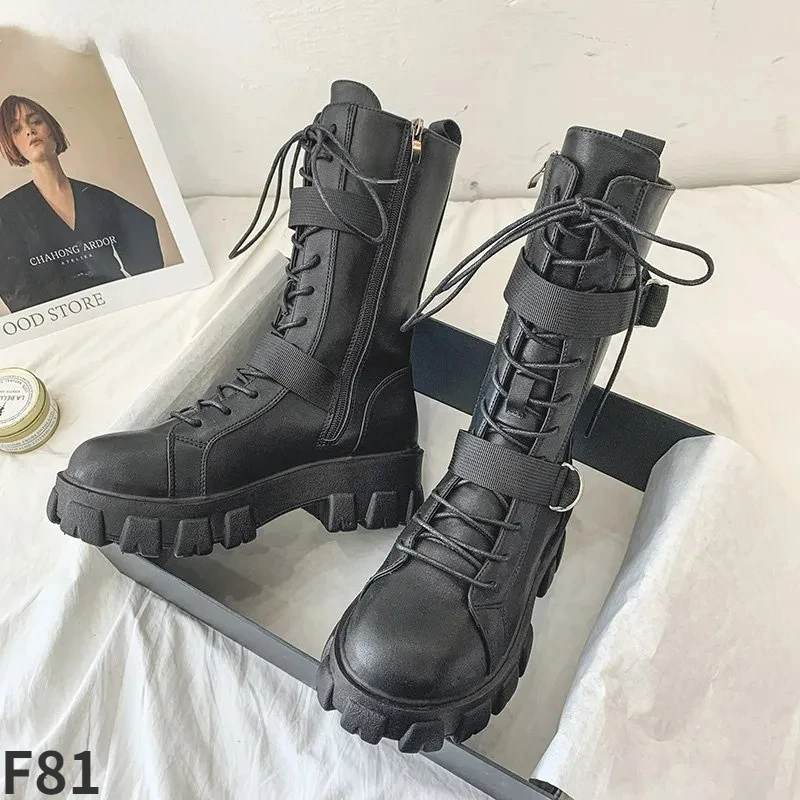 Women Boots 2023 New Lace-Up Platform Shoes Leather Boots Women British Short Boots Ladies Ankle Boots Fashion Boots