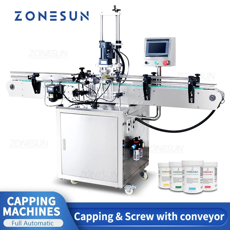 ZONESUN ZS-XG440D Full Automatic Twist Off Cap Round Jam Bottle Glass Jar Screw Capping Machine Cap Tightener