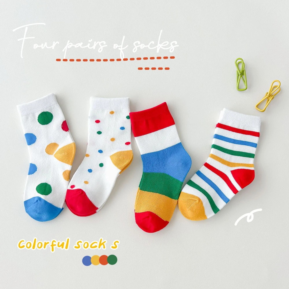 

4 пары детских коротких носков в Корейском стиле, мягкие дышащие хлопковые теплые носки-трубочки в горошек для мальчиков и девочек от 3 до 12 лет