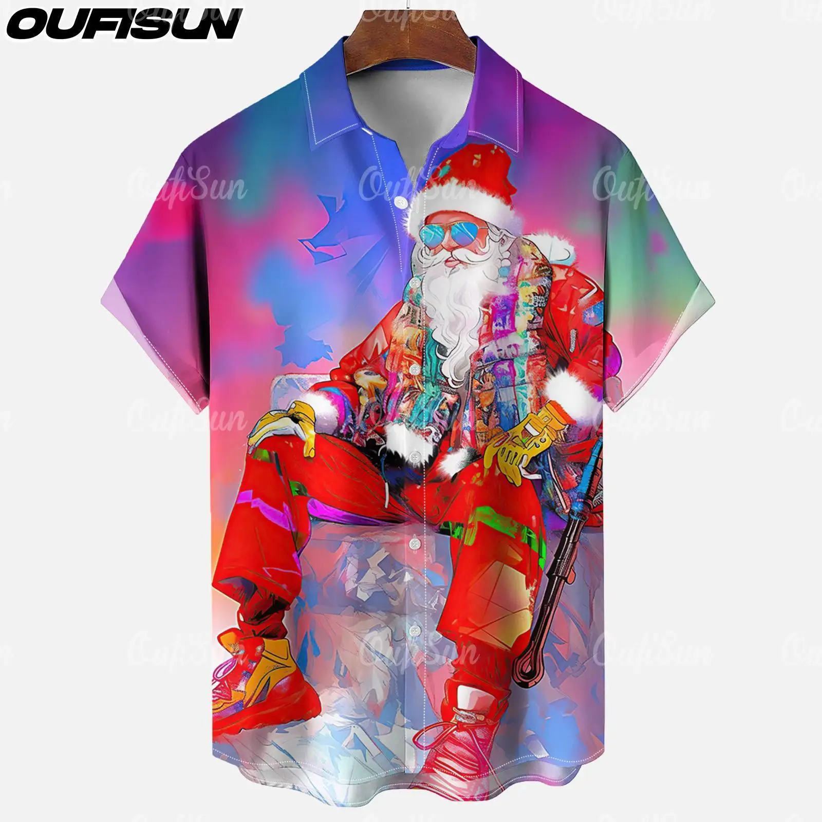 Christmas Men's Shirt Santa Claus Graphic Print Tee Summer Casual Short Sleeve Shirt Fashion Funny Shirts Men Oversized Clothing