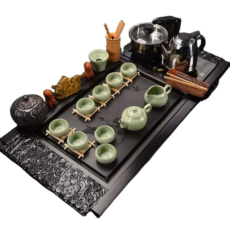 Traditional Chinese Kung Fu Tea Set with Tray Complete Teapot and Cups for Home Office Ceremony Elegant Porcelain Gongfu Ware