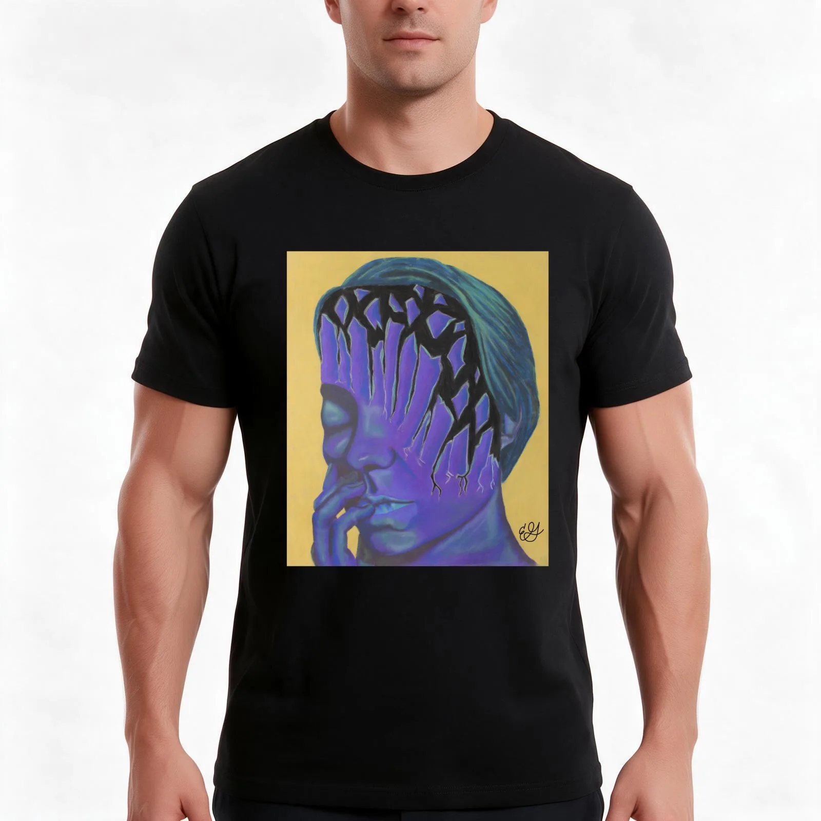 Iridescent Purple Dream, Shattered Glass Portrait T-Shirt, Summer Casual Cotton Tee, Oversized Streetwear Tops, Unisex Men Women