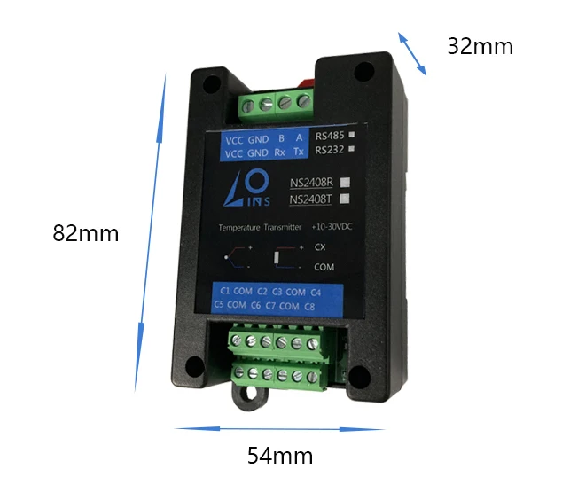 8 Channel Temperature Transmitter PT100 NTC K Thermal Resistance Thermocouple RS485 Communication