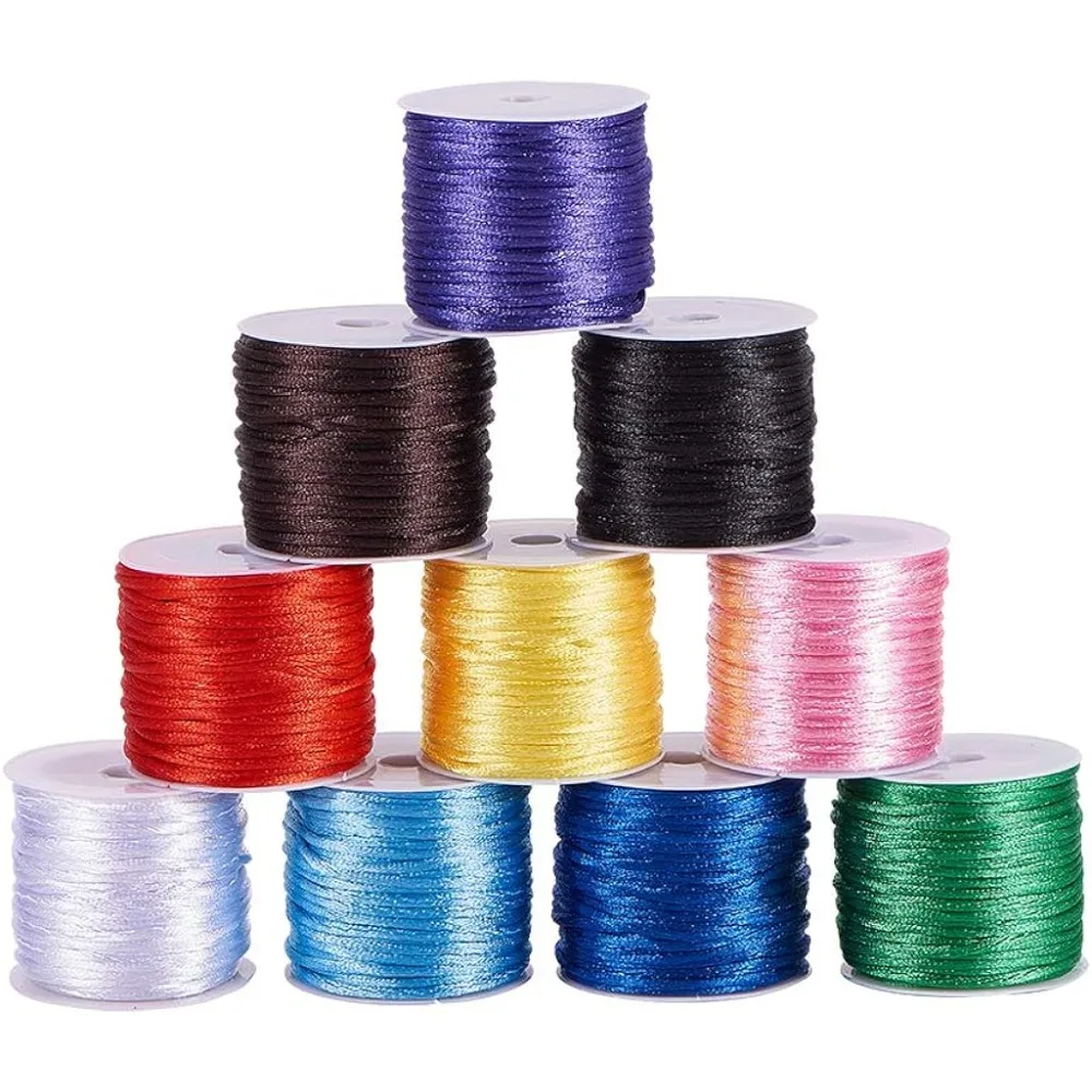 

1.5mm Rattail Satin Cord Nylon Bracelet String Silk Thread 10 Color Beading String for Braided Necklace Macrame Friendship