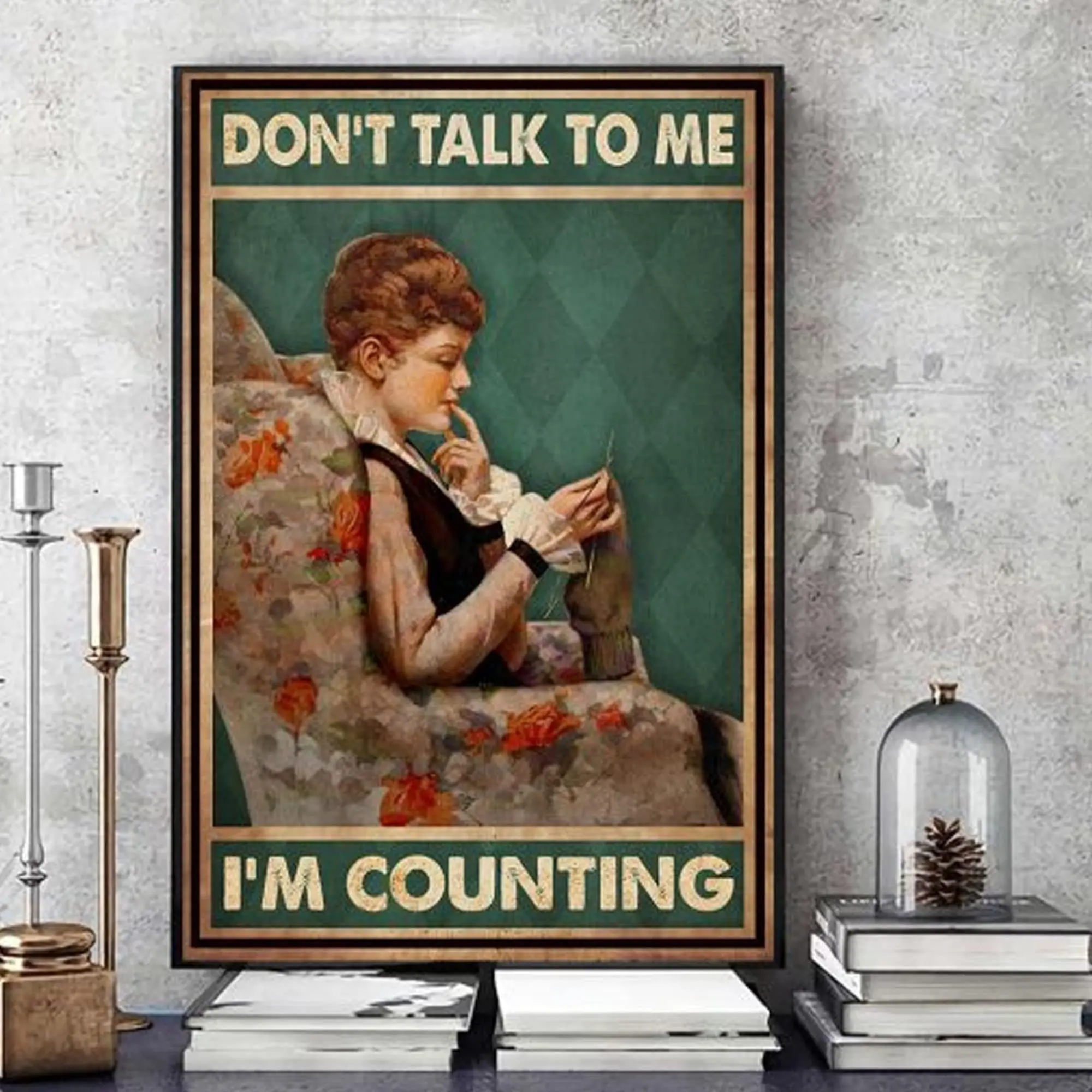 Buywell Vintage Metal Tin Sign Dont Talk to Me Im Counting Poster, Funny Crochet Poster, Knitting Crocheting Lover Gift Novelty 