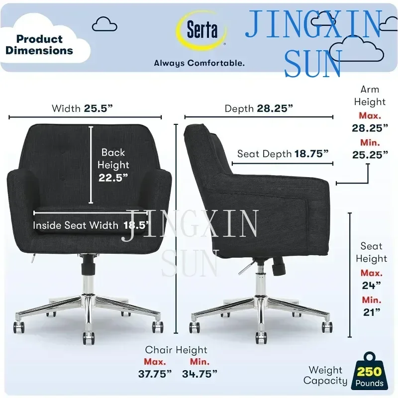 Serta Ashland Ergonomic Home Office Chair with Memory Foam Cushioning Chrome-Finished Stainless Steel Basehigh-quality