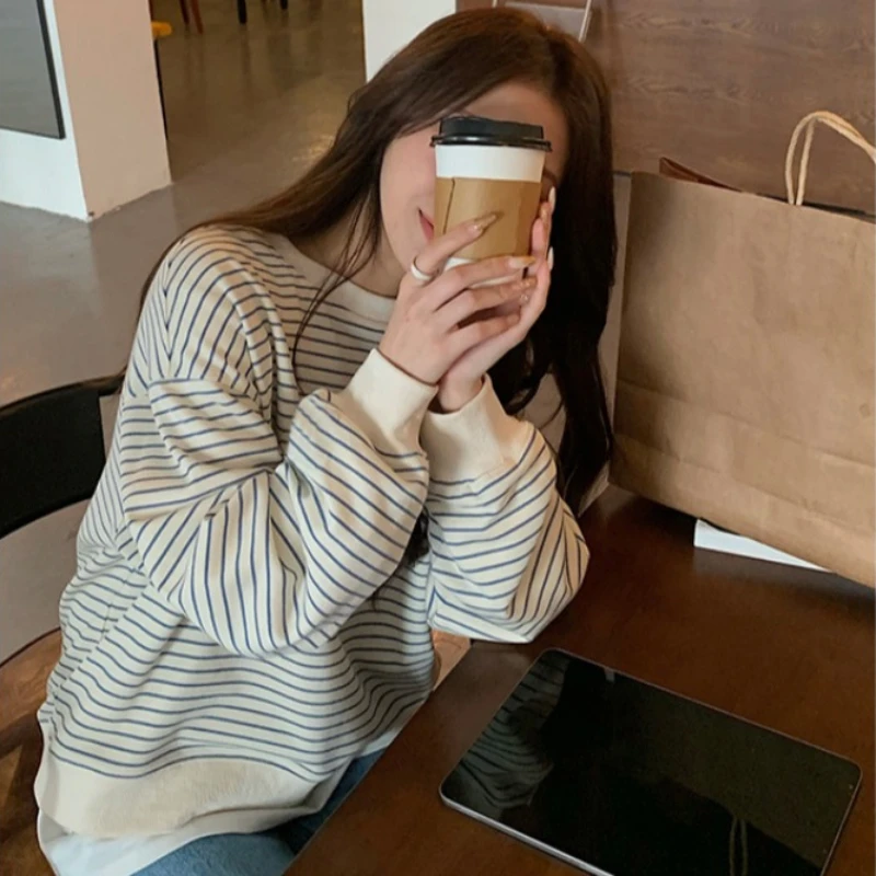 Sweatshirts Frauen Gestreiften Ulzzang Klassische Literarische Süße Oansatz Sanfte Studenten Alle-spiel Harajuku Freizeit Herbst Täglich