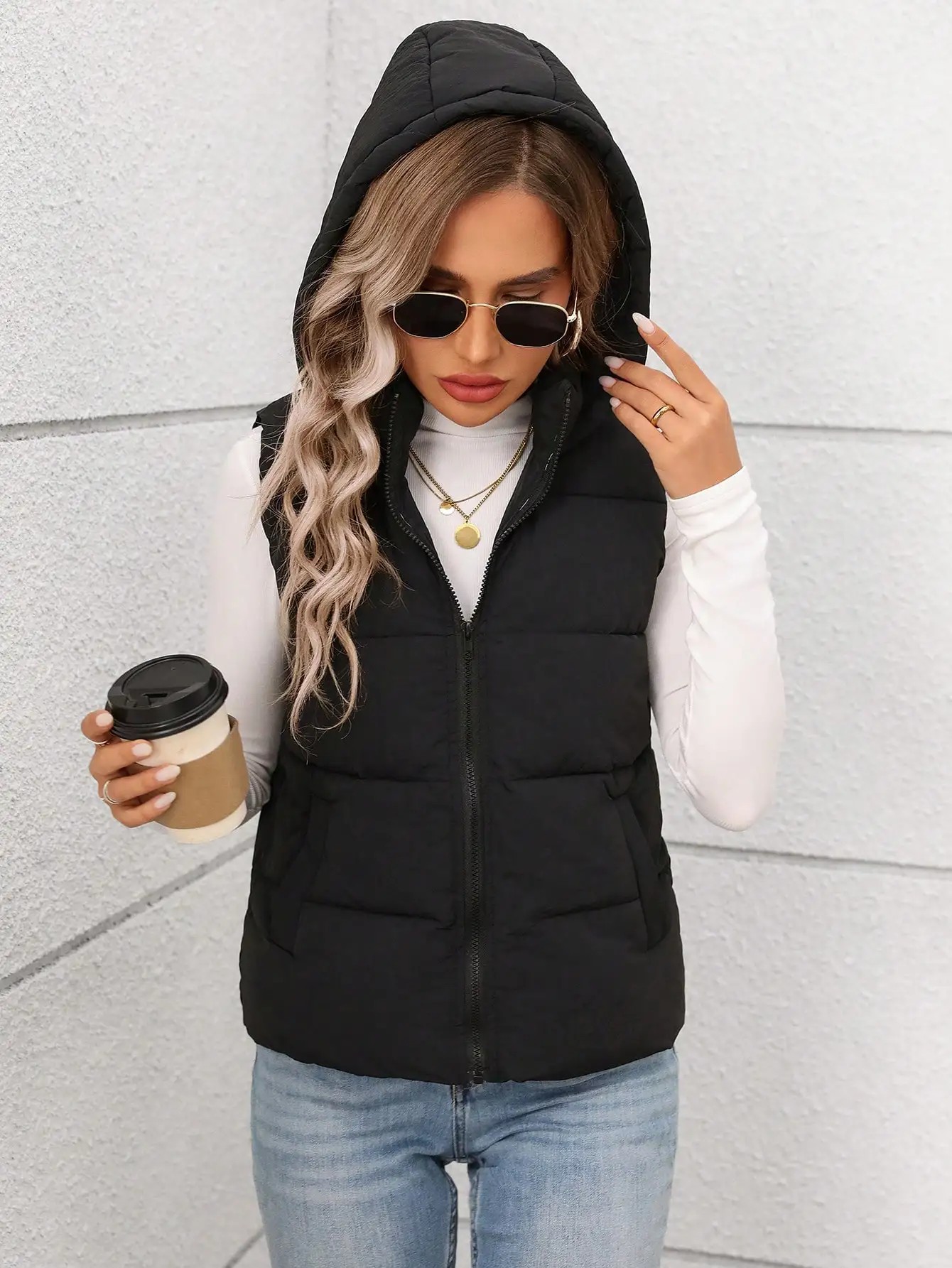 

Женский зимний топ с капюшоном на хлопковой подкладке, жилет без рукавов