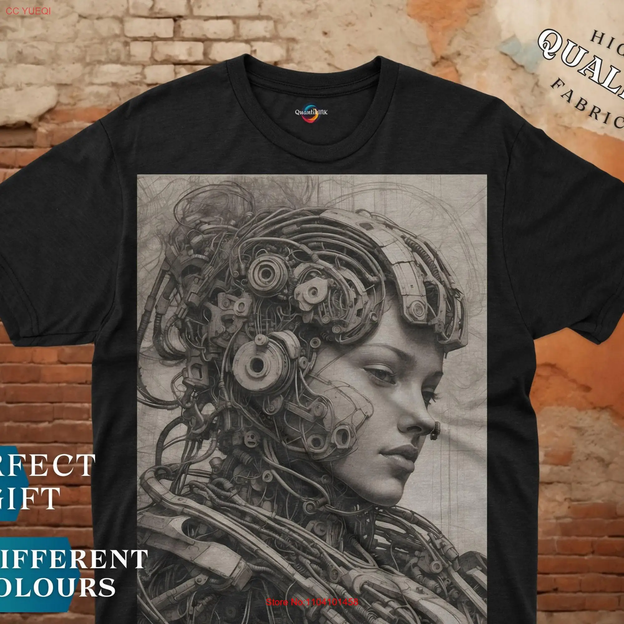 Cybernetic Women's T shirt Futuristic and Detailed Artistic Design Fashion Sci Fi Clothing Beauty long or short sleeves