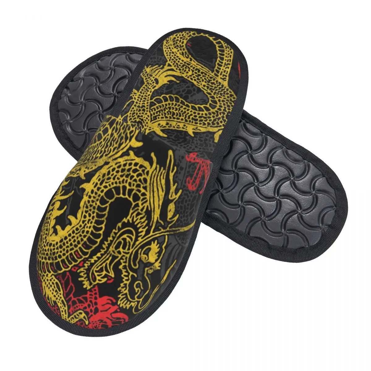 Custom Golden Chinese Dragon Pattern Memory Foam Slippers Women Comfy Warm Asian Folklore Mythology House Slippers