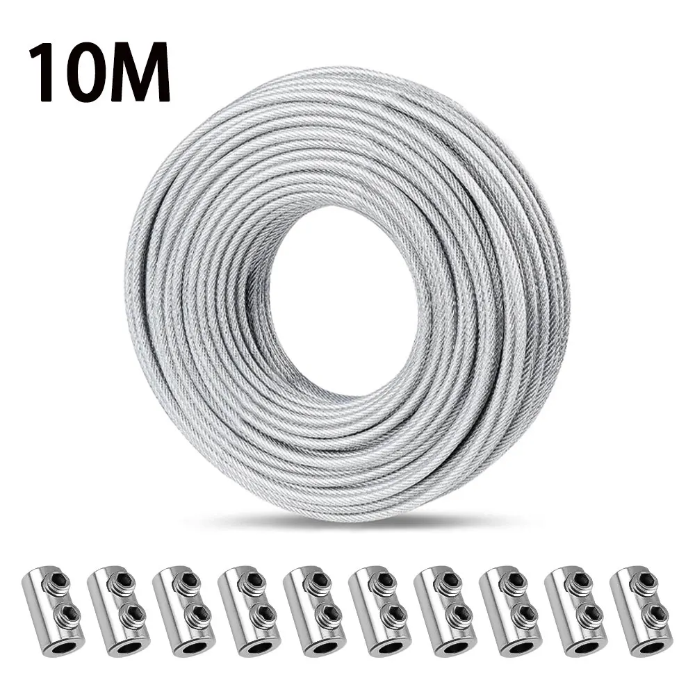 10/20 m 2 mm Edelstahl-Drahtseil-Set mit PVC-Beschichtung und Kabelklemme für Wäscheleine, Gartengeländer, Außenzaun usw – Detail 2