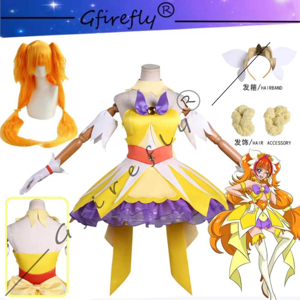 

Official Pretty Cure Cure Twinkle Cosplay Costume Kirara Amanogawa Yellow Cute Dress Anime Role Play Halloween Stage Outfit