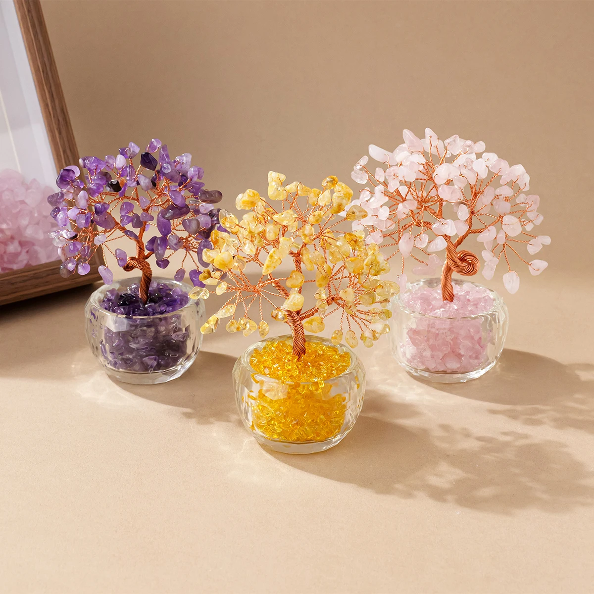 Natural Crystal Money Tree Ornament Feng Shui Wealth Tree with Gemstone Abundance Bowl for Home Office Decoration view 5