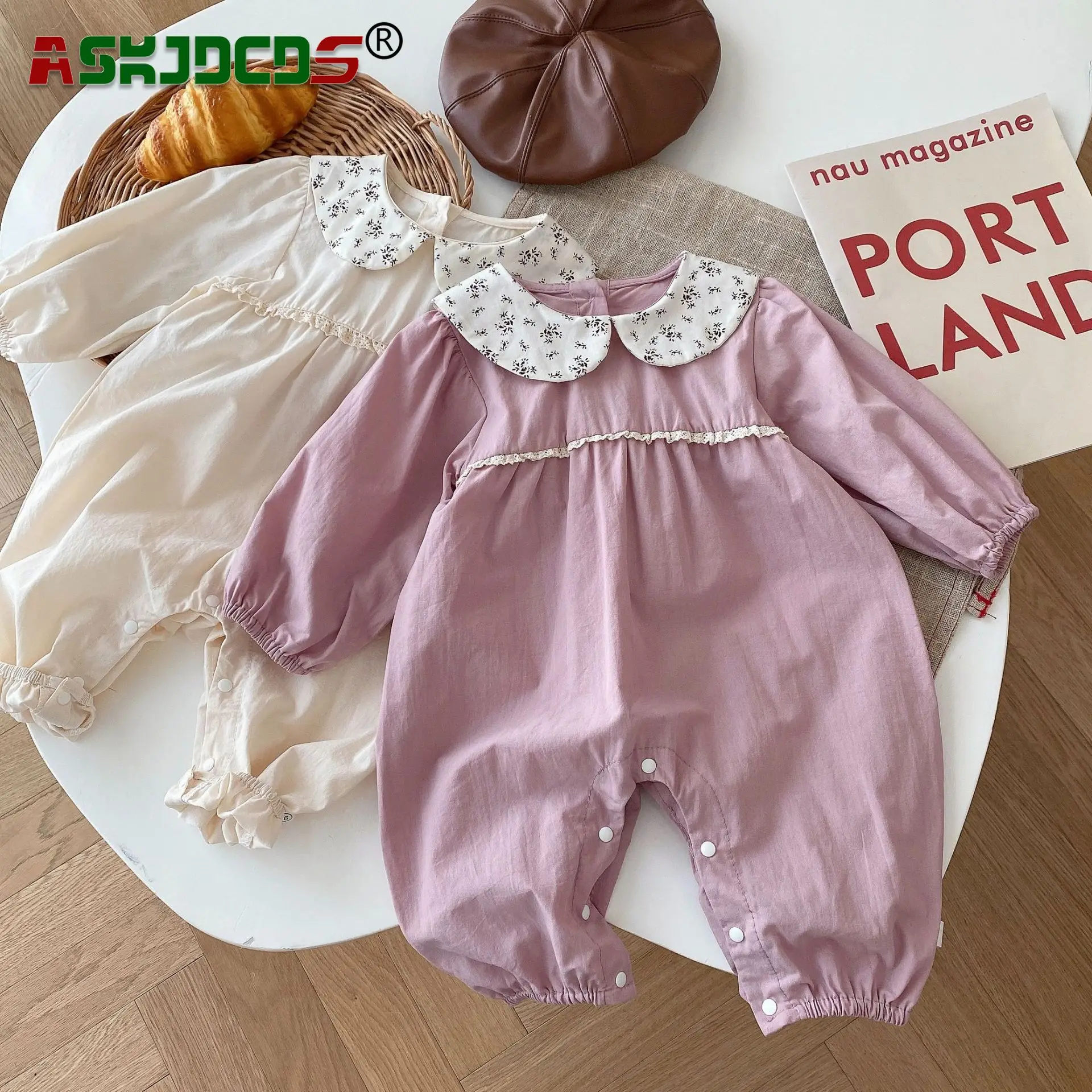 2023 Autumn New Arrivals: Full Sleeve Peter Pan Collar One-piece Cotton Jumpsuits Kids Baby Girls Infant Newborn Toddler Rompers