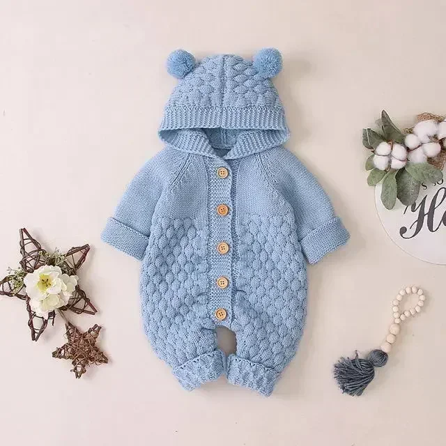 New Bodysuit for Newborn Rompers Baby Boys Girls Clothes Long Sleeve Solid Hoodies Bear Jumpsuit Costume Infant Onesies