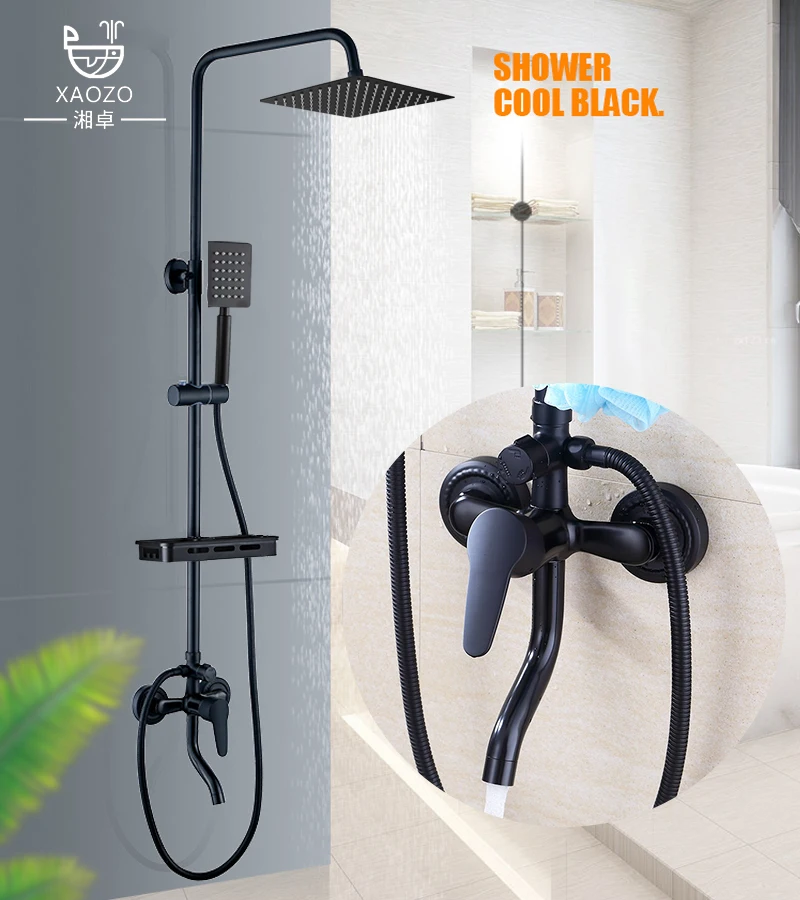 Black Bathroom Shower Home Set Copper Shower Faucet Wall Mounted Bath Faucet Shower Head