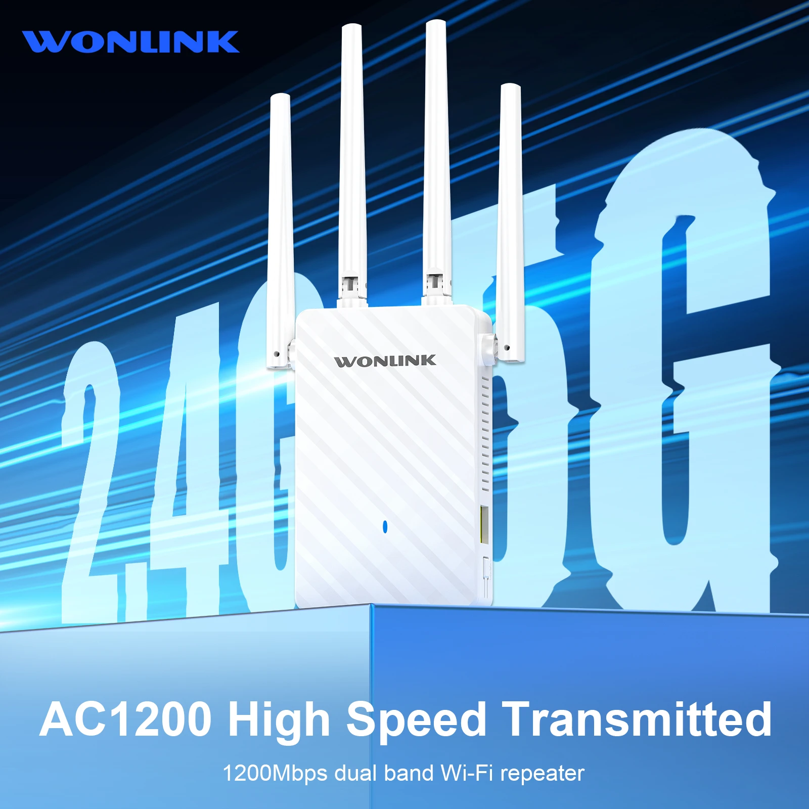 

WONLINK WIFI5 1200Mbps WIFI Repeater 2.4/5Ghz WiFi Extender 4 Antenna Wi-fi Signal Amplifier Use with Gigabit Wireless Router
