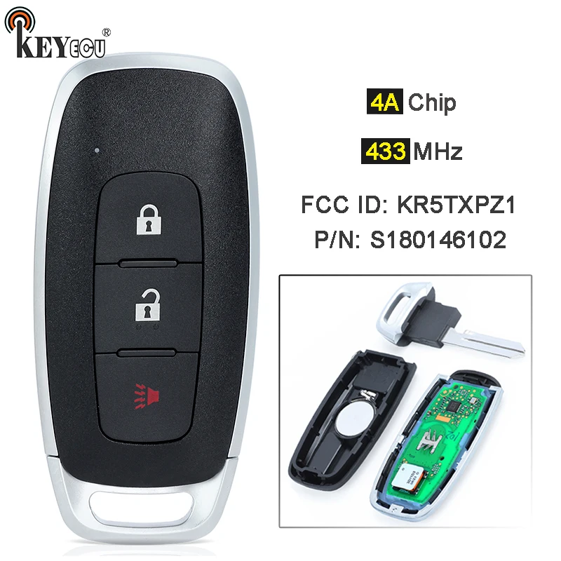 

KEYECU 433MHz 4A Chip S180146102 KR5TXPZ1 Smart Remote Key Fob 3 Buttons for Nissan Ariya Pathfinder Rouge Kicks 2012 2023