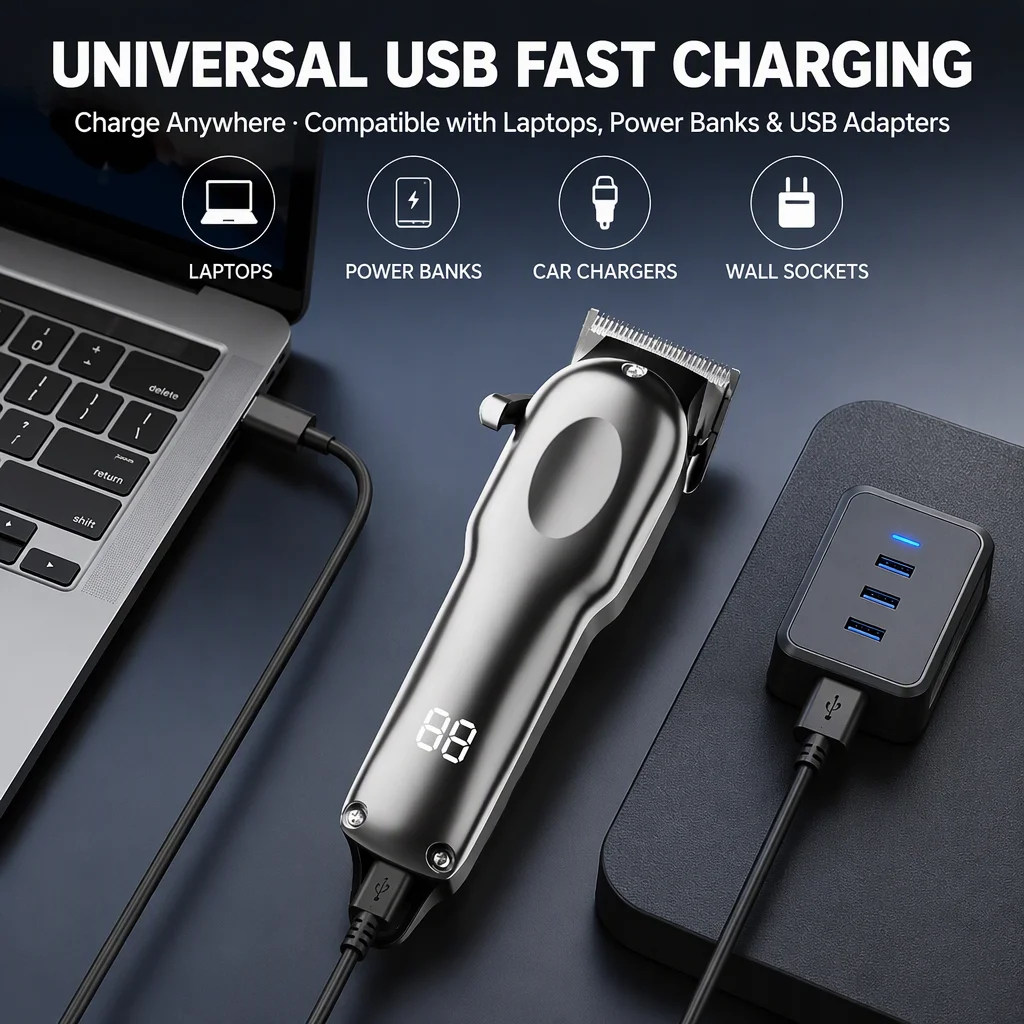Professional Men Hair Clipper Trimmer Set 10W Powerful Cordless Beard Shaver LED Display Barber Haircut Machine Grooming Kit