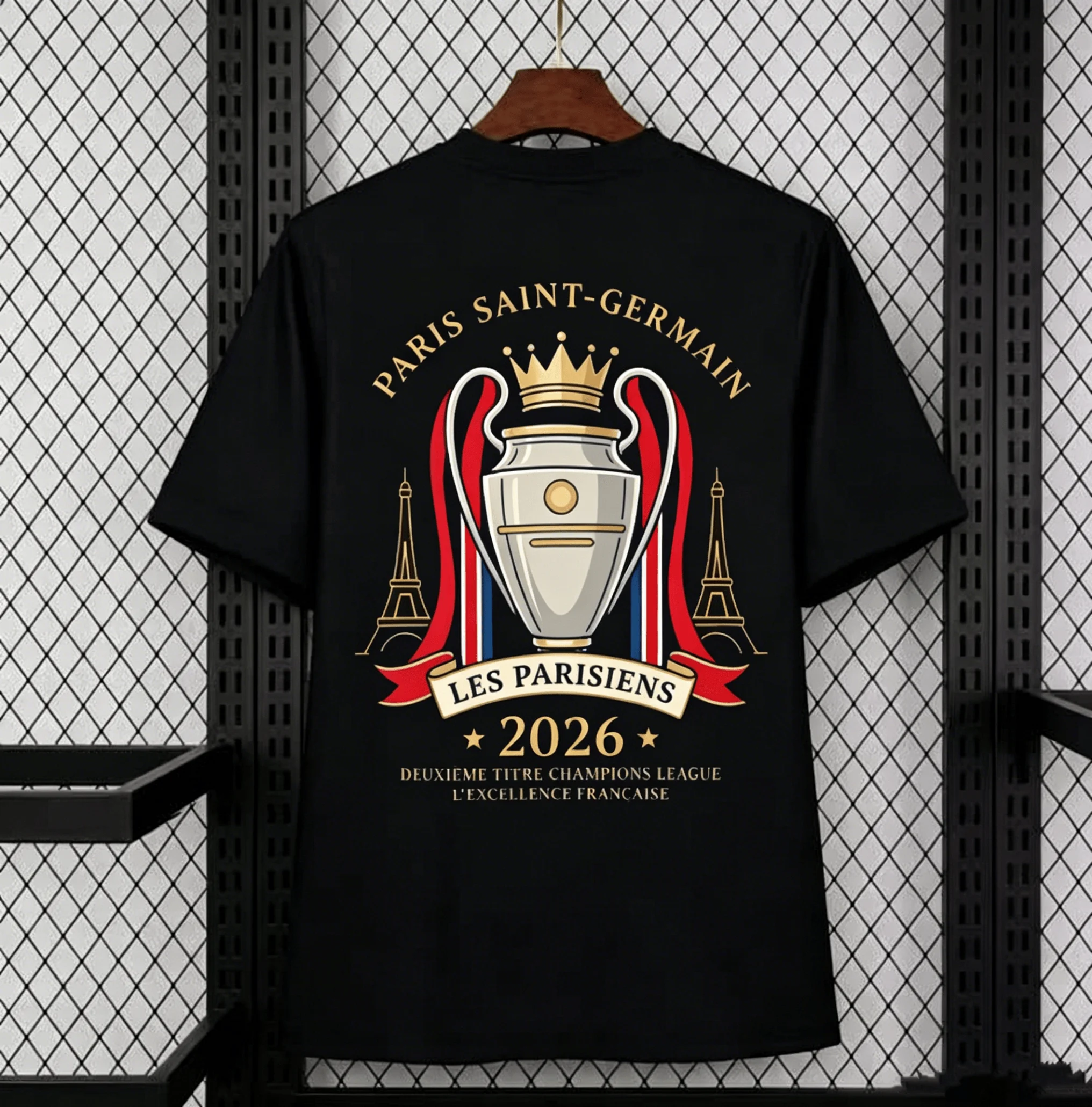 Camisa de Futebol PSG Campeões Consecutivos 2026 Verão Masculina Feminina Moda Algodão T-shirt Y2K Respirável de Secagem Rápida