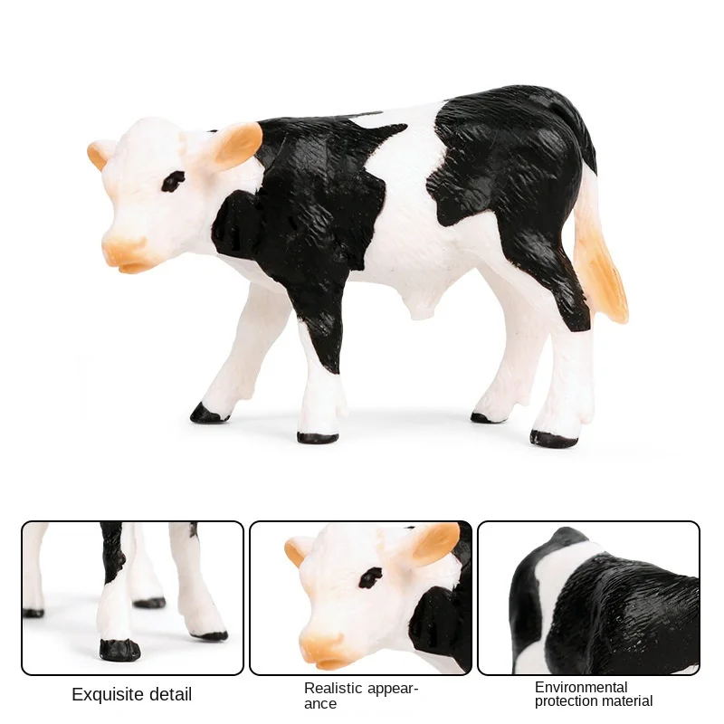 Zestaw 3 realistycznych modeli krów w stojących i leżących pozycjach, dekoracyjne rekwizyty sceniczne, zabawki dla dzieci, edukacyjne figurki zwierząt gospodarskich.